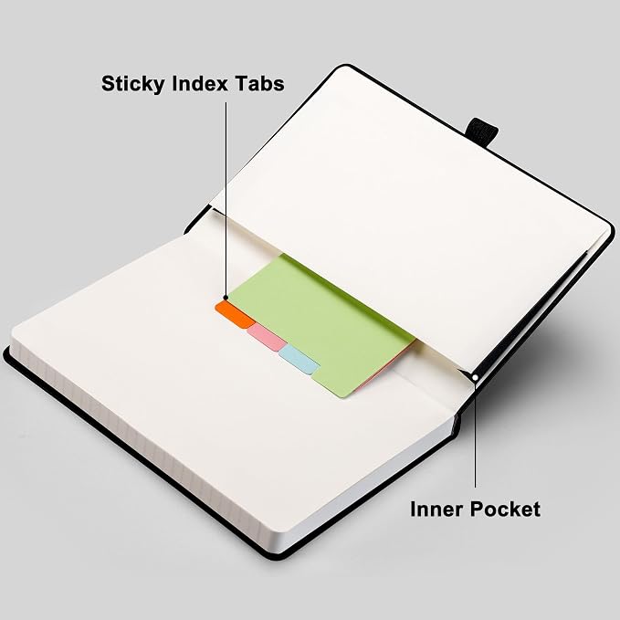 RETTACY Lined Journal Notebook, 2-Pack, 192 Numbered Pages per Pack, A5 Medium Size (5.7'' x 8.3''), for Men & Women, Writing, Work, Leather Hardcover, 100 GSM Thick Paper (Black & Light Green)