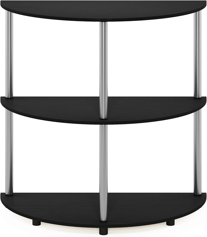 Furinno Frans Turn-N Half Round Console Table with Stainless Steel Tubes, Black Oak 15.6D x 31.1W x 30.8H in | Console Table with Storage Shelf, Narrow Sofa Side, Stainless Steel Tubes, for Living Room, Home Office, Entryway