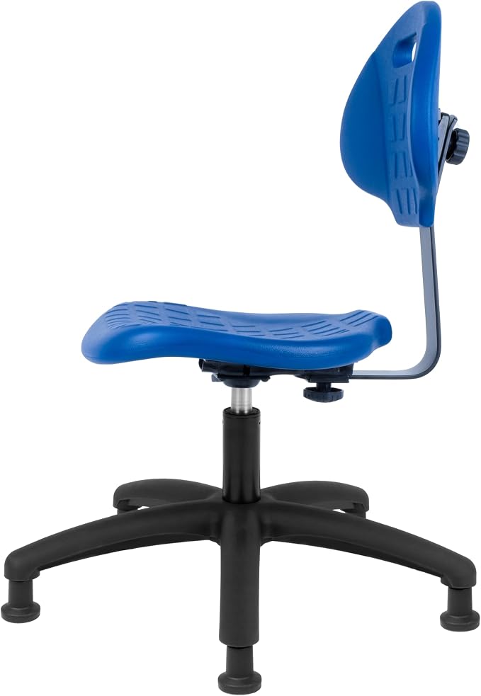 Table Height Chair/Stool-Easy to Clean! Deluxe Ergonomic Polyurethane Chair. 5" of Height Adj (15.5"-20.5") 450 lb Capacity. Automotive, Lab, Garage, Home, Office (Glides, Blue)