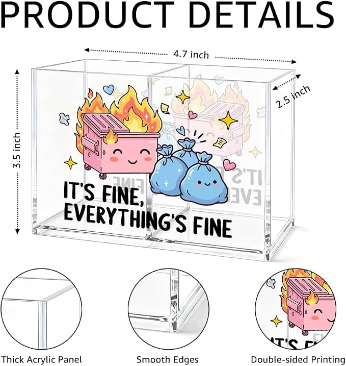 Everything's Fine Acrylic Desk Organizer, 2 Compartment Office Box