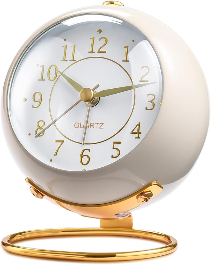 Tetino Analog Alarm Clocks,Retro Backlight Cute Simple Design Small Desk Clock with Night Light,Silent Non-Ticking,Battery Powered,for Decor,Bedrooms,Travel,Kitchen,Bedside Desktop.(White)