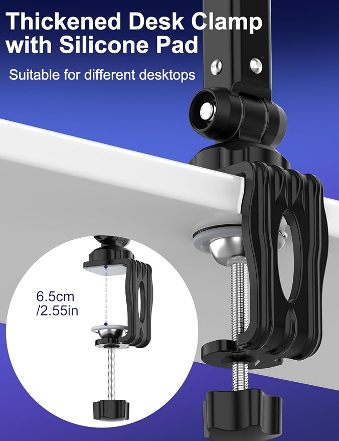 Microphone Boom Arm, 360° Rotatable Heavy Duty Stable Metal Low Profile Mic Arm Stand Desk Mount for Podcast Live Streaming Gaming Studio, with Cable Management, 3/8'' to 5/8'' Adapter