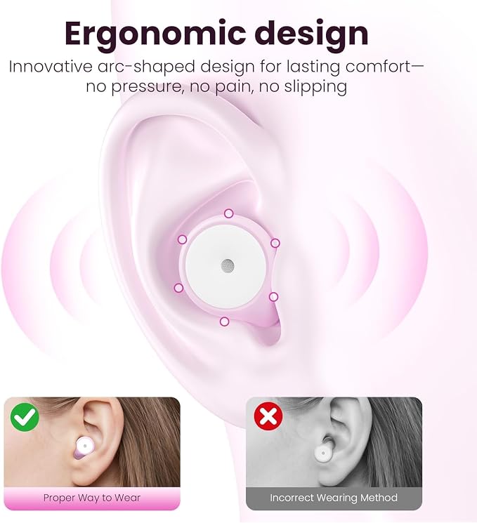 Ear Plugs for Sleeping,Noise Cancelling Earbuds for Concerts,Pink Purple | 4 Sizes of Reusable Soft Silicone Earplugs, 30dB Comfortable Fit Earplugs