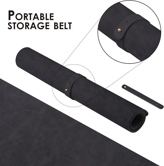 Distressed Leather Desk Mat - Non-Slip PU Desk Pad for Office and Home - Desk Organization and Accessories - Ideal for Large Mouse Pad and Desk Mats on Top of Desks(Charcoal Black,47.2"x 17")