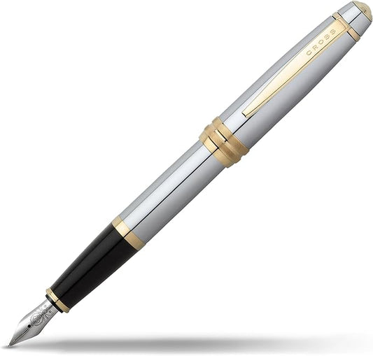 Cross Bailey Medalist Stainless Steel Medium Nib Fountain Pen - Professional Fountain Pen for Effortless Writing - Refillable - Black Ink - Gift-Ready