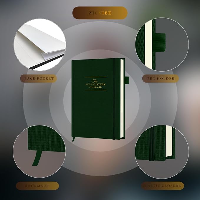 Self-Mastery Journal for Men & Women - Gratitude Journal for Daily Reflection, Mindfulness, and Self-Care - Guided Manifestation Journals - Inspirational Goal Journals with Pen Holder (Dark Green)