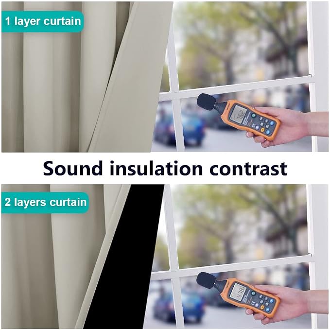NICETOWN Living Room Completely Shaded Draperies, Privacy Protection & Noise Reducing Drapes, Black Lined Window Treatment Curtain Panels for Patio Sliding Glass Door (Natural, 2 Pieces, W52 x L84)