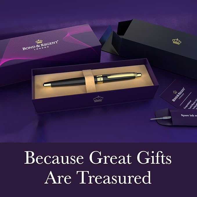 Bond & Regent 24 Karat Gold Luxury Rollerball Pen - Fancy Executive Professional Writing Gift Set for Men & Women, Nice Pens, Gloss Black