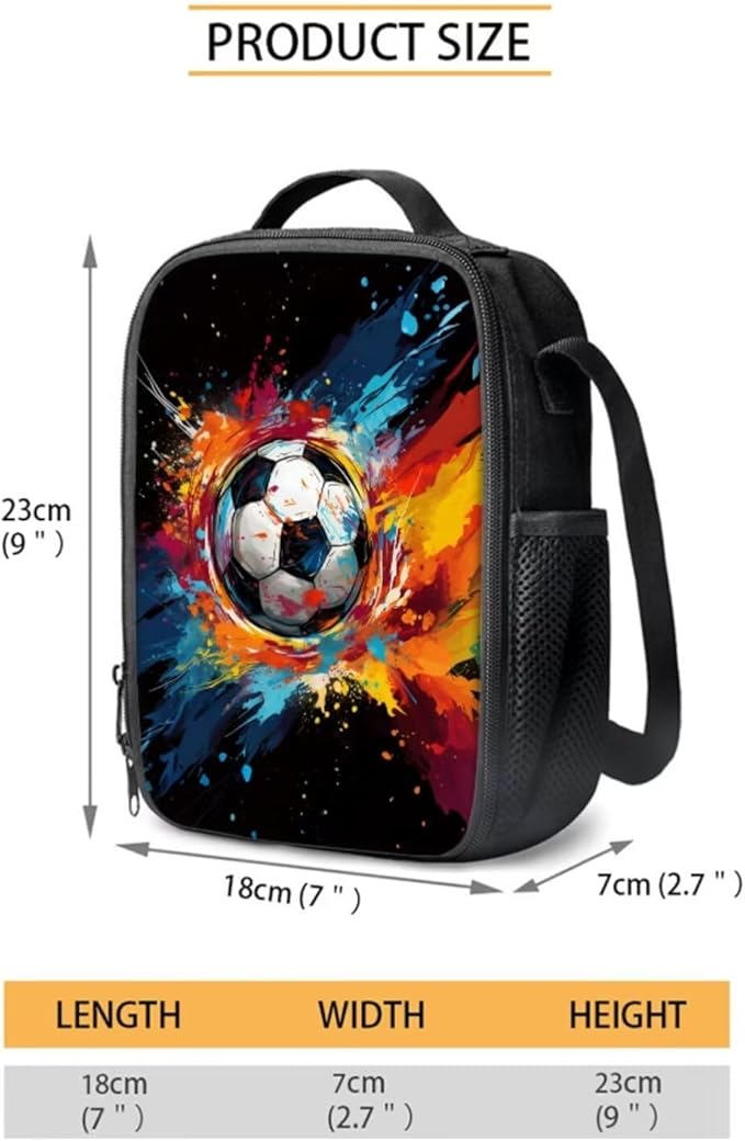 Colorful Soccer Backpack for Boys 8-12 Cool Teen School Backpack Set with Lunch Box and Pencil Bag 15.6 inch Kids Bookbag Set Back to School Supplies