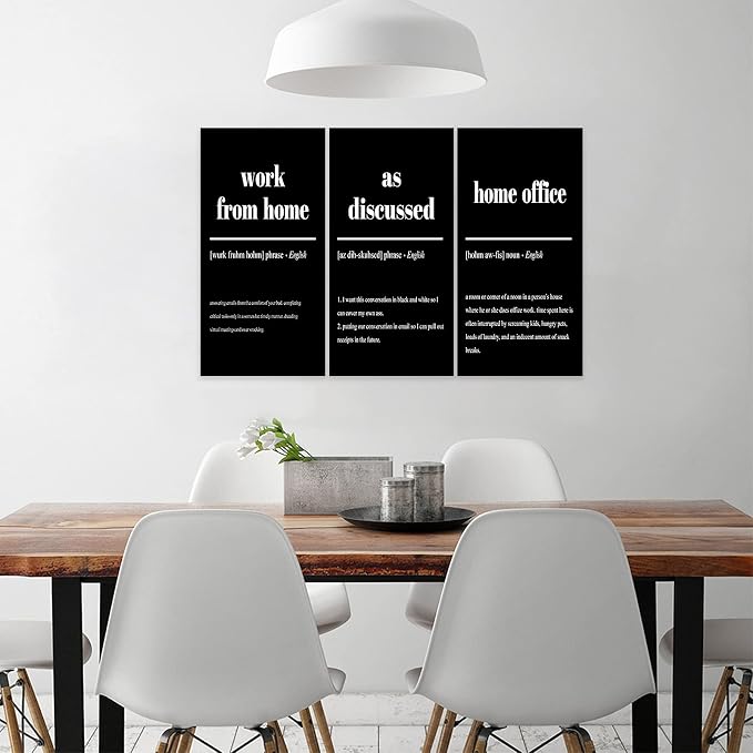 3 Piece Inspirational Canvas Wall Art, Quote "Work From Home - as Discussed - Home Office" Motivational Print Picture, Triptych Entrepreneur Poster Framed Artwork for Men Women Room Decor(36"Wx24" H)