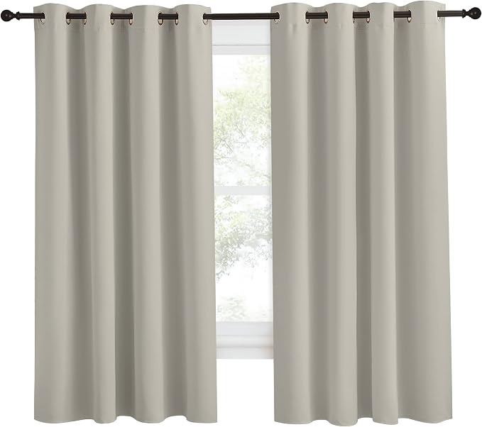 NICETOWN Blackout Natural Curtain for Living Room, 1 Panel, W55 x L68, Thermal Insulated Solid Grommet Sound Reducing Energy Saving Window Drape for Bedroom/Dining Room