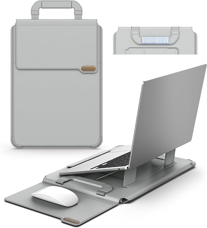 Nillkin 14 inch Laptop Sleeve with Handle (4-in-1), 2 Stand Modes, Slim Laptop Case with Adjustable Stand & Mouse Pad, MacBook Air 13 inch Case for Samsung/Surface/HP/Chromebook/Dell 12-14‘’, Gray
