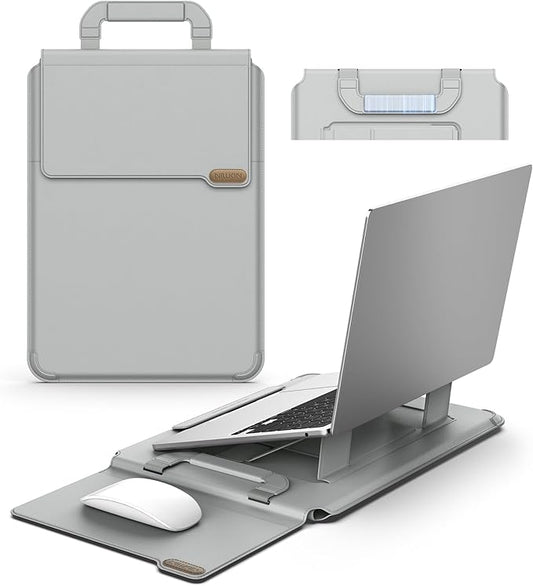 Nillkin 14 inch Laptop Sleeve with Handle (4-in-1), 2 Stand Modes, Slim Laptop Case with Adjustable Stand & Mouse Pad, MacBook Air 13 inch Case for Samsung/Surface/HP/Chromebook/Dell 12-14‘’, Gray