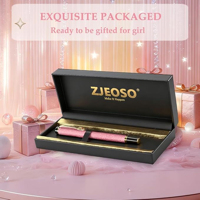 Luxury Pen,Best Luxury Ball Pen Gift Set for Women,Black Ink Fancy Pen Refillable for Executive Office,Professional,pretty pens,cool pens,Nice cute Designer Pen(Pink)