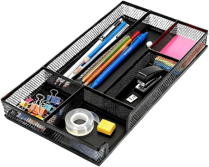 Desk Drawer Organizer, Small Metal Mesh Desk Organizer Tray | Pen Pencil Drawer Organizer for Office Supplies, Desktop, Makeup, Vanity, 1PC
