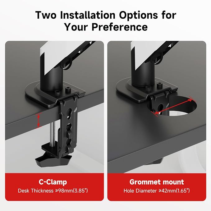 Suptek Monitor Mount Gas Spring Monitor Arm Desk Mount Fully Adjustable Fits 17 20 22 23 24 26 27 32 35 inch Monitors Weight Capacity up to 24.25 lbs (Black+White, 17"-35")