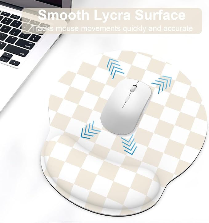 Ergonomic Mouse Pad with Wrist Rest and Keyboard Wrist Rest, Mousepad and Keyboard Pad, Non-Slip Rubber Base, Pain Relief, Mouse Pad with Wrist Support for Gaming, Computer, Office, Beige Checkered