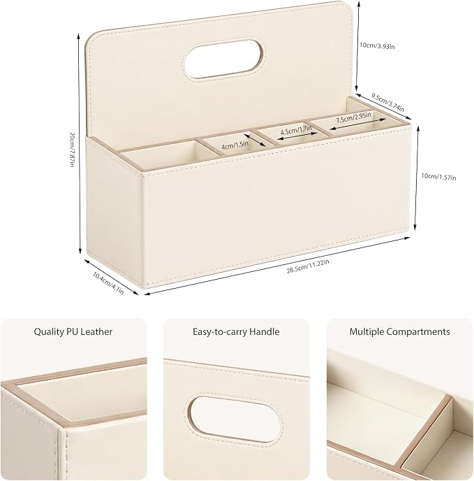 Mail Organizer Countertop, Pencil Holder, Office Supplies File Bill Sorter | PU Leather Aesthetic 5-Slot Desktop Storage box,Remote Caddy for Stationery,Glasses,Letter,Pen,Desk Accessories, Home Decor