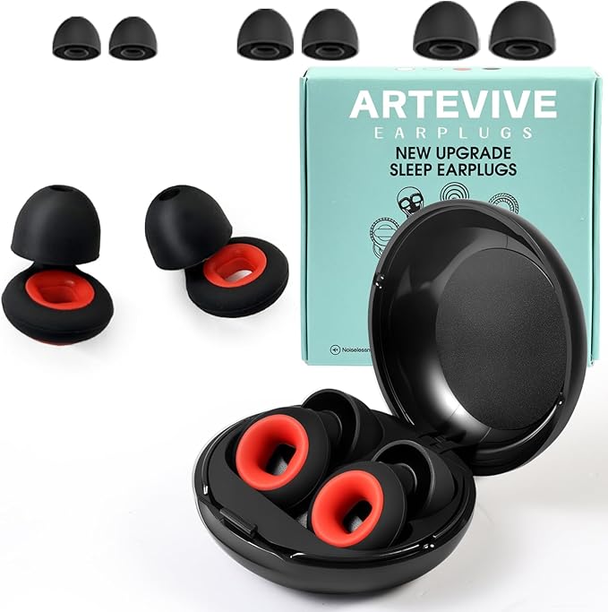 Artevive Earplugs Motorcycle.Ear Plugs for Sleeping Noise Cancelling 35dB Noise Reduction、Reusable Ear Plugs,Super Soft for Motorcycles Cycling、Sleeping、Work、Travel(Red Inner Circle)