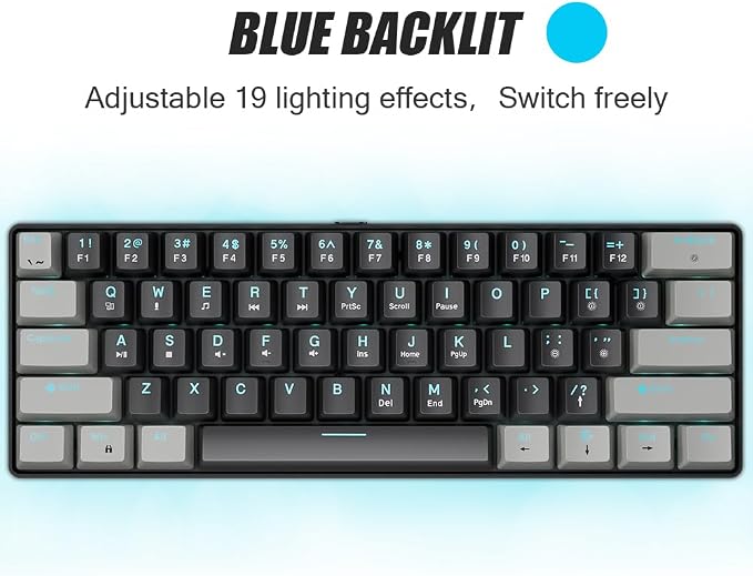 abucow 60% Mechanical Gaming Keyboard Blue Switch Wired Compact Keyboard Anti-Ghosting No-Conflict 61 Swappable keycaps Ergonomic Design for Windows/Mac (Gray-Black)