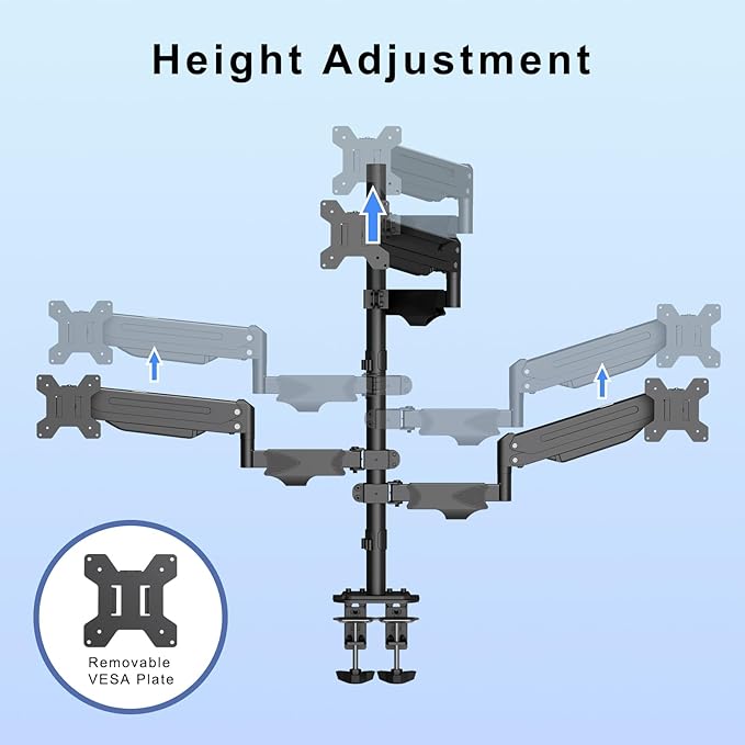 Pholiten Triple Monitor Stand, Mount for 3 Screens up to 32 inches & 22lbs Each, Full Motion Gas Spring Monitor Arm with Clamp Mounting, for Desktops, Computer Monitors