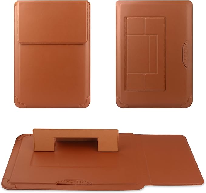 HoYiXi 14 Inch Laptop Sleeve Case Leather Bag with Stand Compatible with Mac Book Pro 14 2021/ASUS Vivobook 14/HP Pavilion X360/IdeaPad 14/Dell HP ASUS Acer Huawei Matebook 14'' PC, Brown