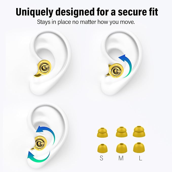 Ear Plugs for Sleeping Noise Cancelling, 45dB Ear Plugs for Noise Reduction, Soft Earplugs for Sleep, Work, Snoring Silicone Hearing Protection Earplugs Reusable Ear Plug with 6 Tips Yellow
