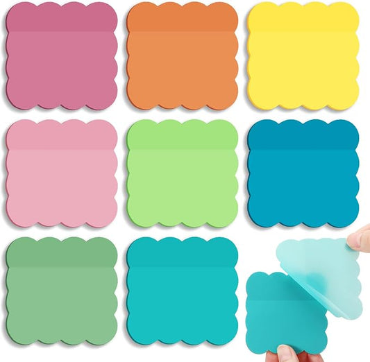 Eaasty 400 Sheets Transparent Sticky Notes 2.8x2.8 Clear Scalloped Sticky Notes 8 Pads Cute Wavy Translucent Pads Waterproof See Through Note for Bible Study Annotation School Office(Bright Colors)