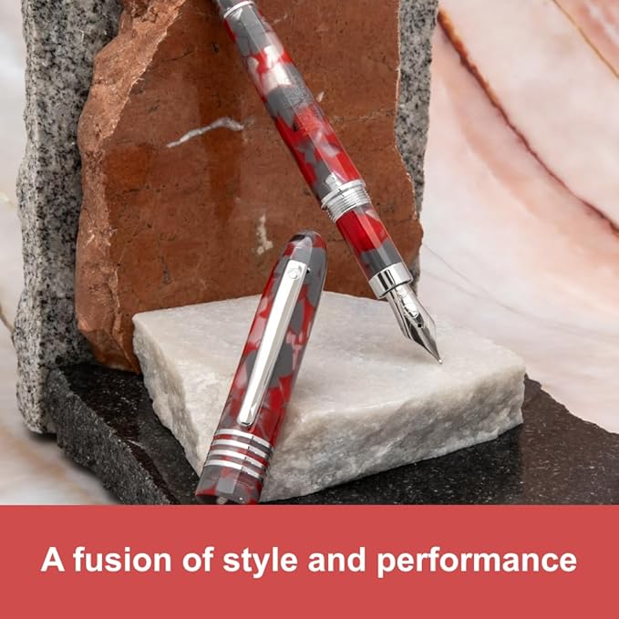Monteverde USA Ruby Mountain Fountain Pen, Extra Fine JoWo Nib, Red Acrylic Resin, Polished Chrome Trim, Luxury Gift Box Included