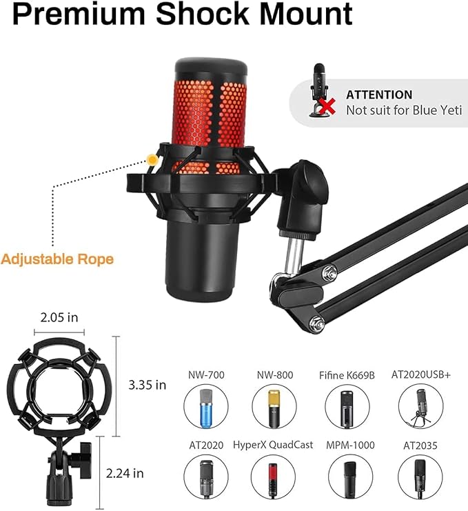 Microphone Stand for Blue Yeti, Quadcast Boom Arm Scissor Mic Stand with Windscreen and Double layered screen Pop Filter Heavy Duty Mic Boom Scissor Arm Stands, Broadcasting and Recording.Game