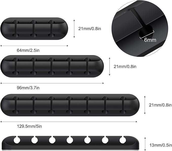 SOULWIT 3 Pcs Silicone USB Cable Holder Clips, Self Adhesive - Black | for Desktop Charging Cable, Nightstand, Mouse Cable Wire PC Office Home