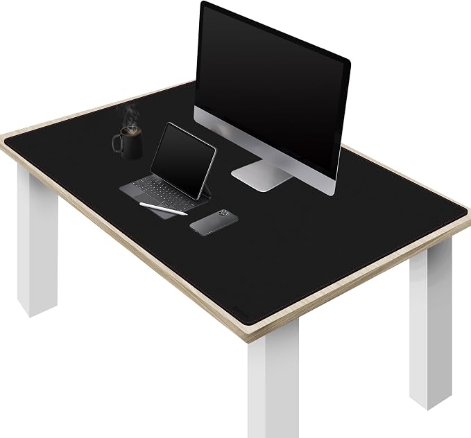 ZORESYN Large PU Leather Desk Mat Black 51.2x27.6 Inches, Waterproof Gaming Mouse Pad with Non-Slip Suede Base, Office Desk Protector & Writing Surface for Home