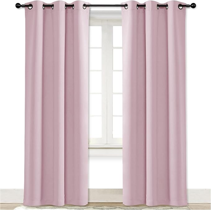 NICETOWN Gray Curtain Blackout Drape Panel, Single Panel, 34 x 84 inch, Baby Pink, 3 Pass Microfiber Noise Reducing Thermal Insulated Window Drapery with Grommet