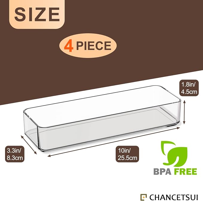 Clear Acrylic Drawer Organizer Bins: Plastic Organizers Tray For Bathroom | Stackable narrow small drawer organizer kitchen utensil desk junk makeup
