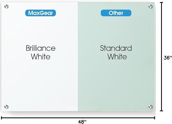 MaxGear Tempered Glass Whiteboard Dry Erase Board 48x36 Inch Untra White | Magnetic Steel,Frameless Design,Smooth Writing,Ghost Free,Wall Mounted,Accessory Kits,Office Classroom Conference Room Use