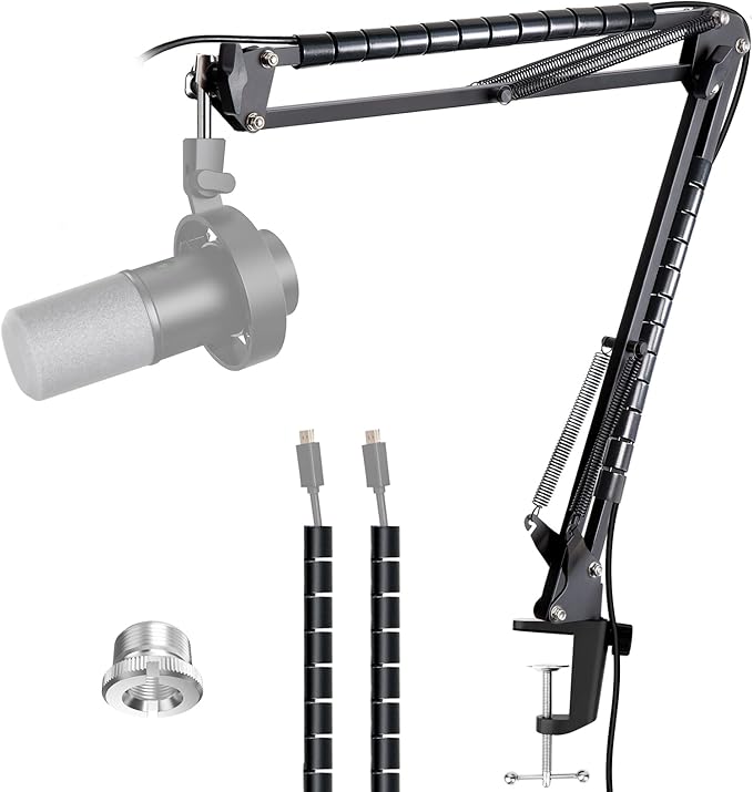 YOUSHARES Microphone Boom Arm Stand for FIFINE K688, AM8, A6T, T669, Shure SM7B/MV7+/MV6, Adjustable Scissor Arm with Cable Management