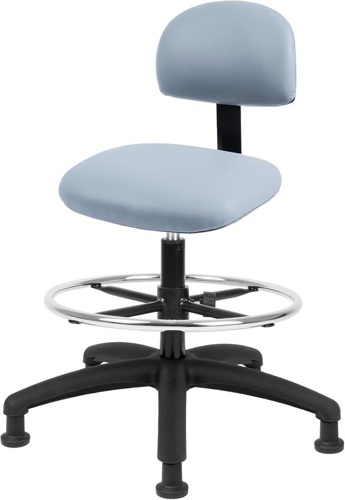 FSS Series Square seat Tall (24"-34") seat Height Chair. Vinyl-for Office, Garage, Desk, Shop, Computer, Doctor, Medical, Easy to Clean! 18" Footring (Gray, Tall, Glides)