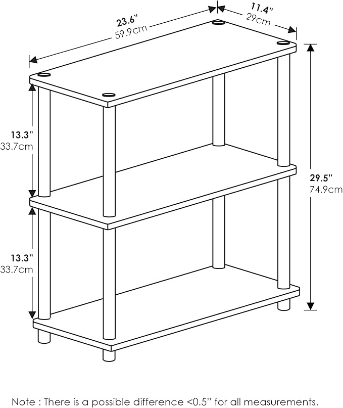 Furinno TURN-N-TUBE Storage Shelves, 3-Tier Book Shelf, Corner Shelf, Toolless Open Shelves, for Organization and Storage, Living Room, Garage, Home Office, Sonoma Oak
