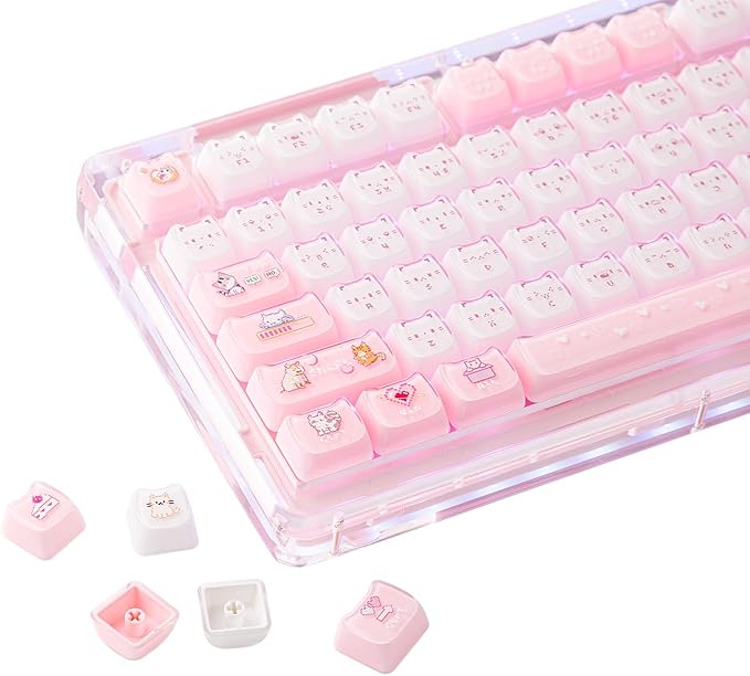 KiiBOOM Cute Cat Keycaps Set, Mao Profile, PBT/PC Keycap for MX Switches Mechanical Keyboard, Compatible with 60%, 65%, 75%, TKL, 96%, Full-Sized Layout (Mewsic)