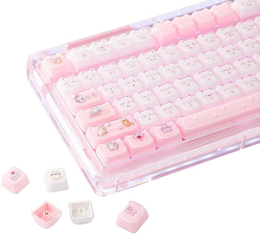 KiiBOOM Cute Cat Keycaps Set, Mao Profile, PBT/PC Keycap for MX Switches Mechanical Keyboard, Compatible with 60%, 65%, 75%, TKL, 96%, Full-Sized Layout (Mewsic)