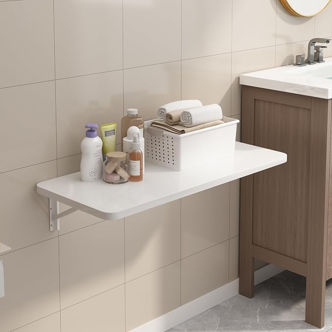 Wall Mounted Laundry Room Folding Table，Fold Down Desk for Small Spaces |Office|Study|Work Bench|Kitchen Dining Restaurant| Home Bar | Waterproof Easy to Install and Clean 35.5"x19.7"