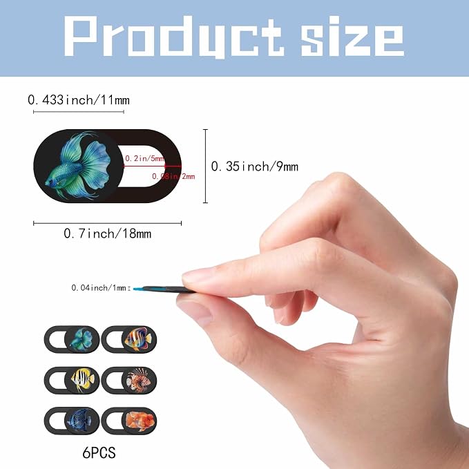 6Pcs 6 Styles Ocean Camera Cover Slide Cute Fish 0.04 Inch Privacy Guard Accessories, Thin Camera Privacy Blocker for Phone Laptop Desktop Computer Tablet Notebook Mini PC Home Office Use