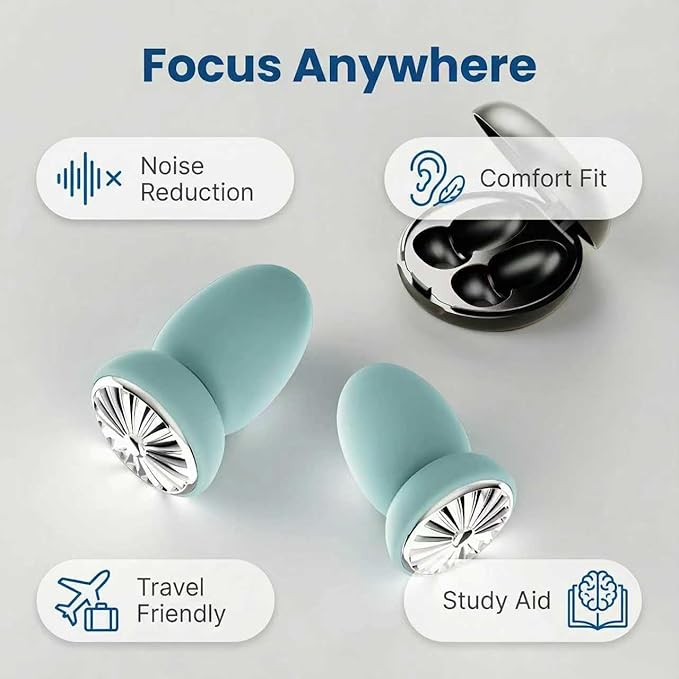 New Shock-Absorbing, soundproof, Sleep Noise Cancelling earplugs, Reusable Noise Cancelling earplugs, Silicone Hearing Protectors for Work and Travel (Blue and Silver)