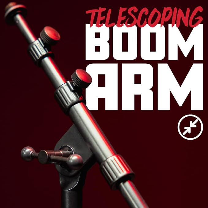 Gator Frameworks Rok-It Series Telescoping Tripod Mic Stand Adjustable with 32" to 62" Height and Extendable Boom Arm, Fully Collapsible for Convenient Travel (RI-MIC-1020)