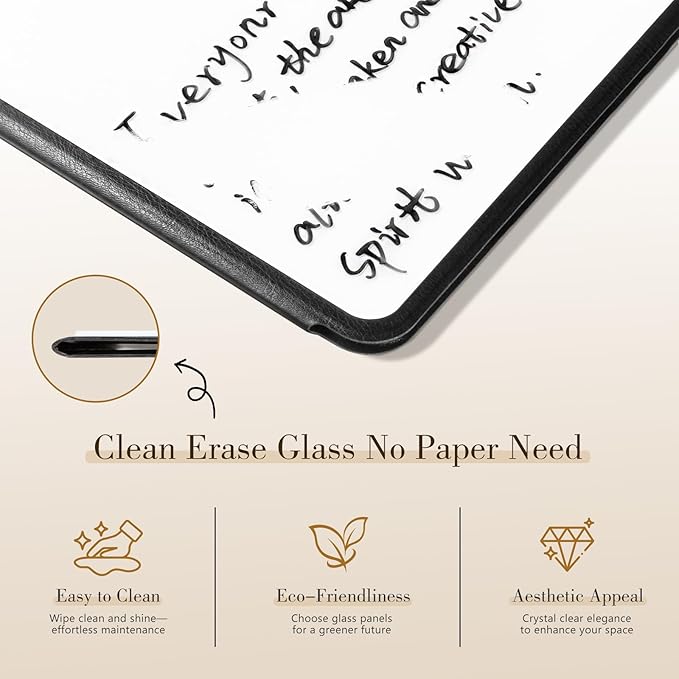 CoBak Glass Portable White Board Desktop Easel 12x9 inch (A4) - Book Folio Tri-fold Design Clean Glass Dry Erase Board with 3 Markers, Anti-Ghosting Suface for Office, Business and School (Black)
