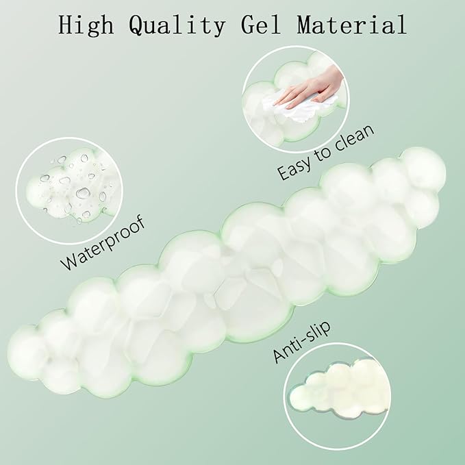Gel Cloud Wrist Rest Keyboard Clear Green Mouse Pad with Wrist Rest Set 3PCS Ergonomic Cool Keyboard Wrist Pad Cute Acrylic Coaster Non-Slip Base Cute Transparent Mouse Wrist Pad Support for Computer