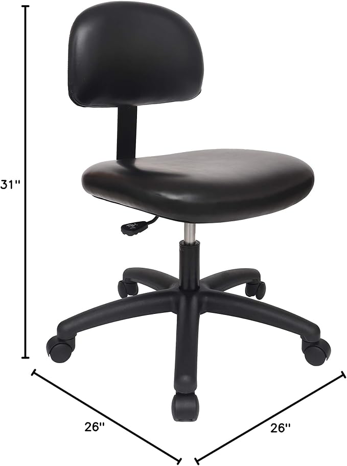 Medium Table Height Task Chair for Labs, Exam Rooms, Doctor and Dentist Offices. Easy to Clean! 19.5"-27.5" Seat Ht. (Medium Table Height, Black)