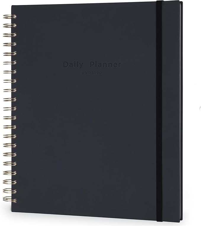 AuroPlanner Undated Daily Planner To Do List Hourly Schedule 2028 2027 2026 Calendar & Holiday Habit Tracker 180 Pages Letter Size 8.5" x 11" Sheets Hardcover Spiral Bound Notebook (Black)