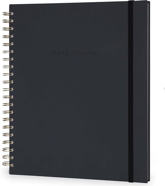 AuroPlanner Undated Daily Planner To Do List Hourly Schedule 2028 2027 2026 Calendar & Holiday Habit Tracker 180 Pages Letter Size 8.5" x 11" Sheets Hardcover Spiral Bound Notebook (Black)