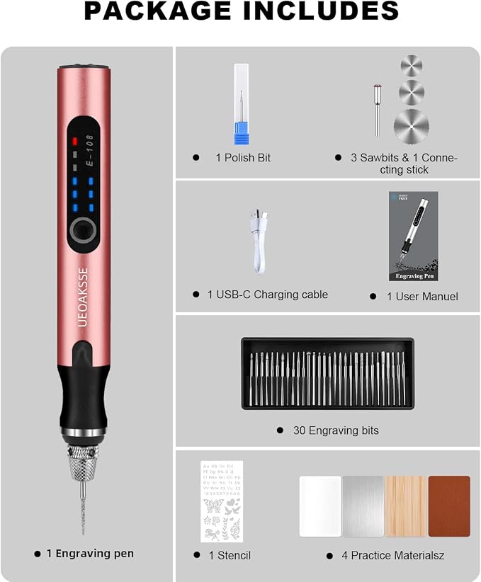 Electric Engraving Pen Set, Cordless Engraver Pen with 60+ Accessories, 3-Speed Adjust Rotary Tool for DIY, Art & Personalized Gifts